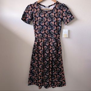 LuLaRoe Amelia Floral Circles on Black Dress